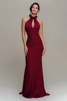 Load image into Gallery viewer, Burgundy Mermaid High Neck Backless Long Formal Dress