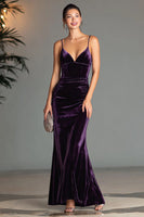 Load image into Gallery viewer, Purple Mermaid Velvet Spaghetti Straps Long Holiday Party Dress