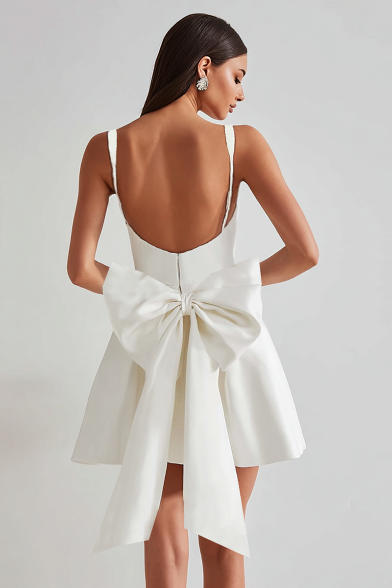 Load image into Gallery viewer, Ivory A Line Square Neck Short Homecoming Dress with Bow