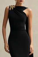 Load image into Gallery viewer, Black Mermaid One Shoulder Neck Scarf Long Formal Dress with Cape