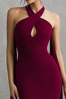 Load image into Gallery viewer, Burgundy Mermaid Halter Neck Scarf Long Formal Dress with Keyhole