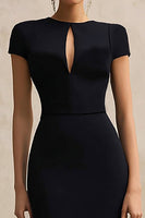 Load image into Gallery viewer, Black Pencil Round Neck Short Sleeves Midi Semi-Formal Dress