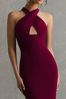 Load image into Gallery viewer, Burgundy Mermaid Halter Long Formal Dress with Keyhole