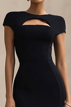 Black Mermaid Round Neck Cut Out Long Formal Dress with Sleeves