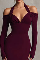 Load image into Gallery viewer, Burgundy Mermaid Halter Long Sleeves Formal Dress