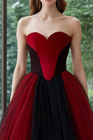 Load image into Gallery viewer, Black and Red A Line Tulle Ball Gown Sweetheart Long Formal Dress