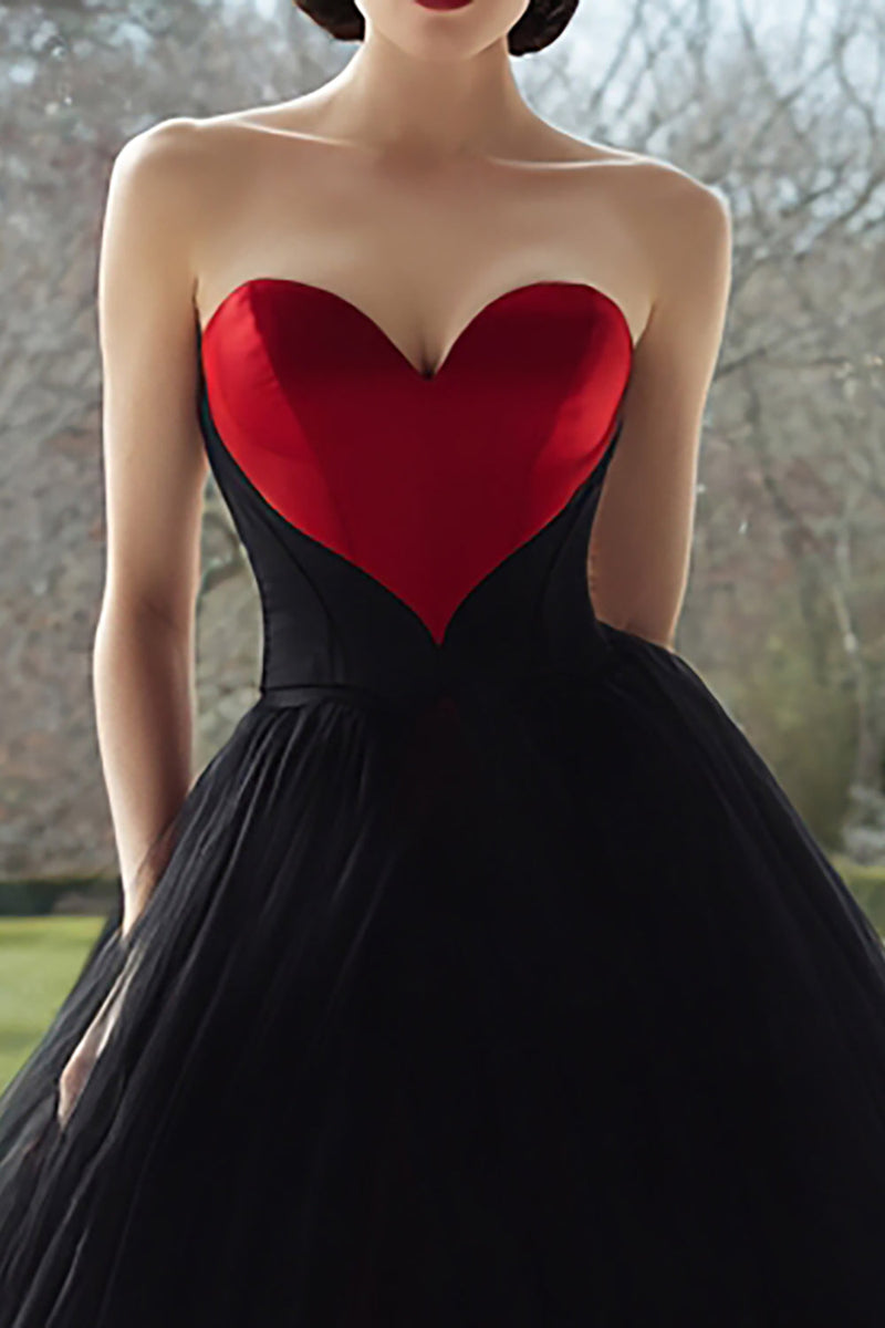 Load image into Gallery viewer, Black and Red Tulle Ball Gown Sweetheart A Line Long Formal Dress