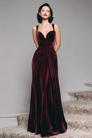 Load image into Gallery viewer, Burgundy Velvet Thick Straps Mermaid Ruched Long Holiday Party Dress
