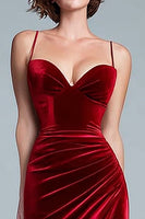 Load image into Gallery viewer, Burgundy Velvet Ruched Mermaid Long Holiday Party Dress with Slit