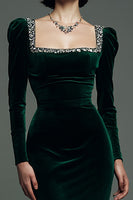 Load image into Gallery viewer, Sparkly Dark Green Velvet Square Neck Mermaid Maxi Holiday Party Dress