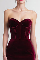 Load image into Gallery viewer, Burgundy Velvet Sweetheart Bodycon Midi Corset Holiday Party Dress