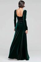 Load image into Gallery viewer, Dark Green Velvet Square Neck Long Sleeves Holiday Party Dress with Slit