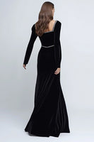 Load image into Gallery viewer, Sparkly Black Velvet Square Neck Long Holiday Party Dress with Beading