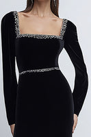 Load image into Gallery viewer, Sparkly Black Velvet Square Neck Long Holiday Party Dress with Beading