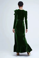 Load image into Gallery viewer, Green Velvet Mermaid Long Sleeves Holiday Party Dress with Ruffles