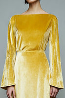 Load image into Gallery viewer, Yellow Velvet A Line Long SleevesHoliday Party Dress