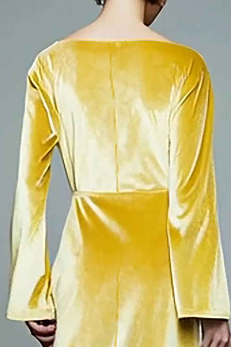 Load image into Gallery viewer, Yellow Velvet A Line Long SleevesHoliday Party Dress
