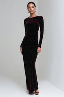 Load image into Gallery viewer, Coffee Velvet Mermaid Boat Neck Long Sleeves Holiday Party Dress