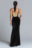 Load image into Gallery viewer, Sparkly Gold and Black Mermaid Velvet Long Holiday Party Dress with Sequins