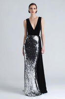 Load image into Gallery viewer, Sparkly Black and Silver Sequins Long Holiday Party Dress with Side Cape