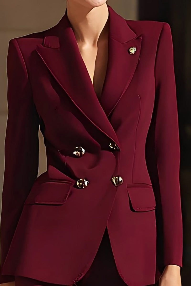 Load image into Gallery viewer, 2 Piece Burgundy Peak Lapel Double Breasted Business Suits