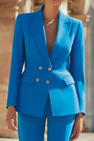 Load image into Gallery viewer, 2 Piece Blue Peak Lapel Double Breasted Business Suits