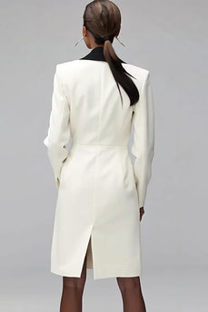 Ivory Black Double Breasted Shawl Lapel Short Blazer Dress with Sleeves