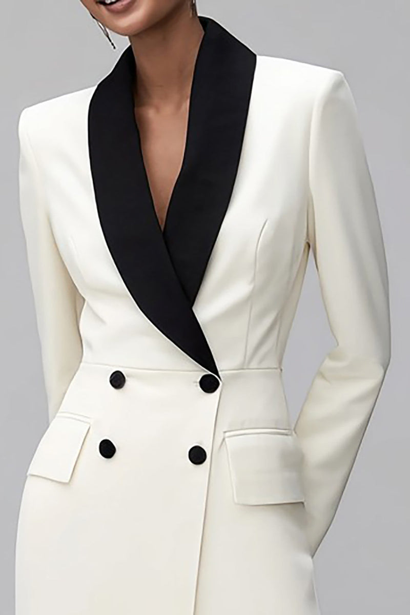 Load image into Gallery viewer, Ivory Black Double Breasted Shawl Lapel Short Blazer Dress with Sleeves