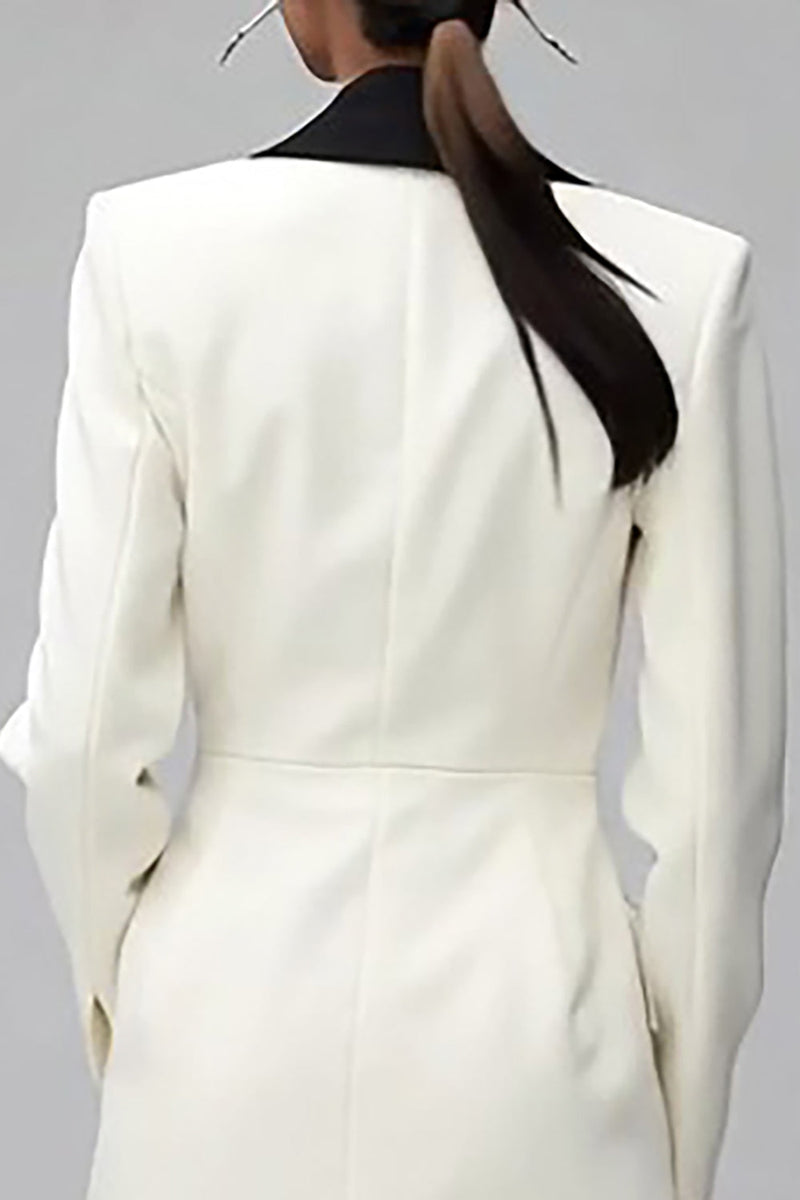 Load image into Gallery viewer, Ivory Black Double Breasted Shawl Lapel Short Blazer Dress with Sleeves