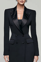 Load image into Gallery viewer, Black Pencil Peak Lapel Double Breasted Long Sleeves Blazer Dress
