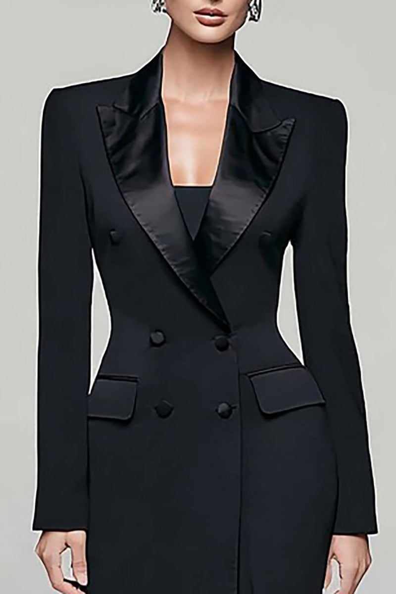 Load image into Gallery viewer, Black Pencil Peak Lapel Double Breasted Long Sleeves Blazer Dress