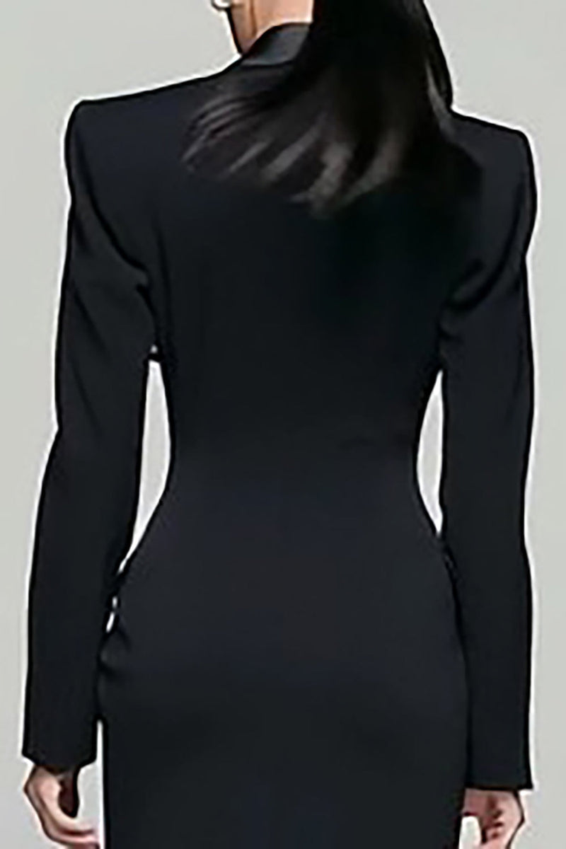 Load image into Gallery viewer, Black Pencil Peak Lapel Double Breasted Long Sleeves Blazer Dress