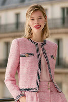 Load image into Gallery viewer, 2 Piece Pink Black Tweed Wide Leg Interview Outfits with Pockets