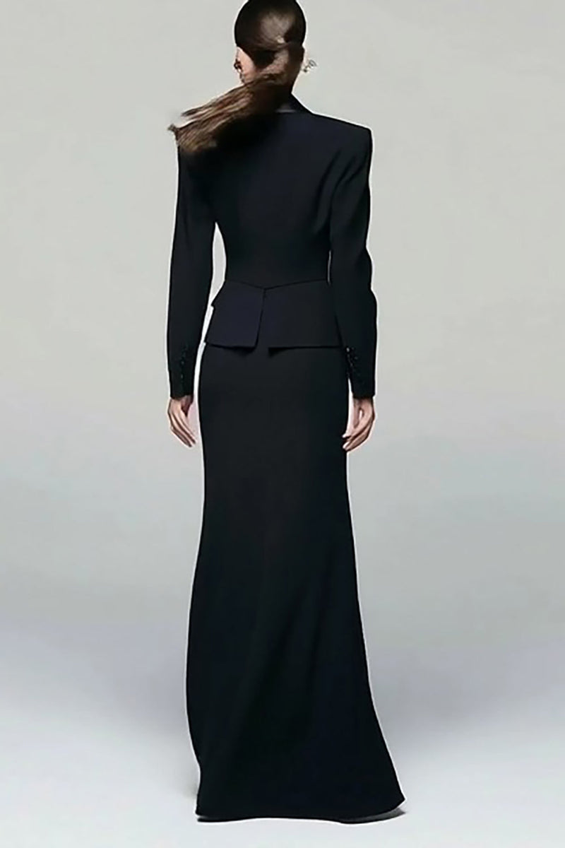 Load image into Gallery viewer, 2 Piece Black Peak Lapel Pencil Long Blazer Dress with Slit