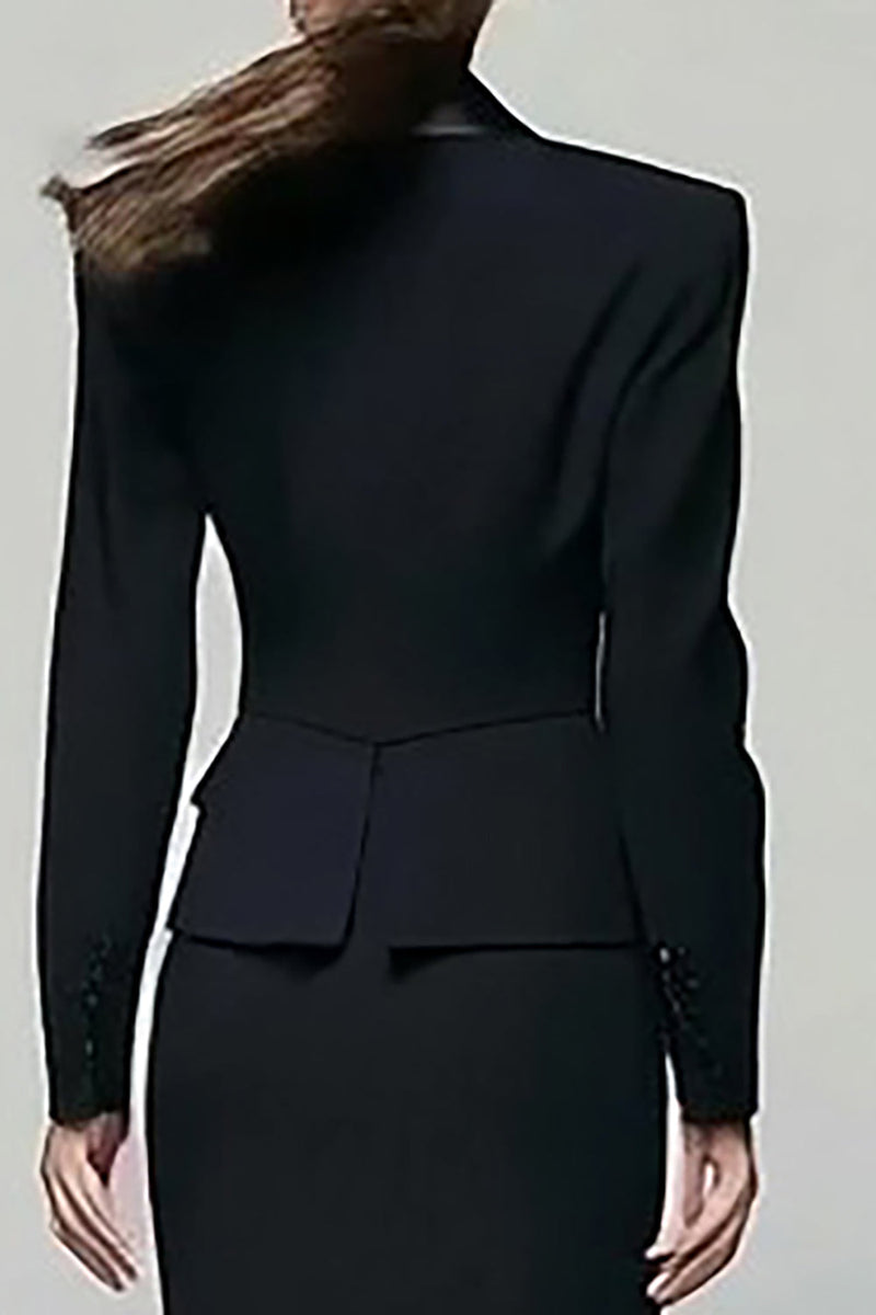 Load image into Gallery viewer, 2 Piece Black Peak Lapel Pencil Long Blazer Dress with Slit