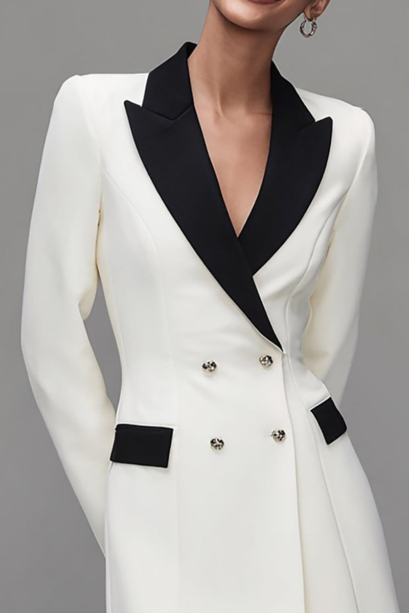 Load image into Gallery viewer, Ivory Black Double Breasted Peak Lapel Short Blazer Dress with Sleeves