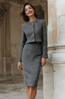 Load image into Gallery viewer, Grey Pencil Tweed 2 Piece Midi Interview Outfits with Slit