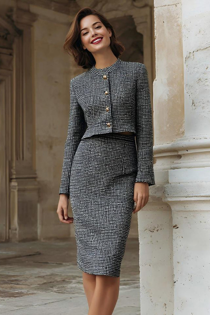 Load image into Gallery viewer, Grey Pencil Tweed 2 Piece Midi Interview Outfits with Slit