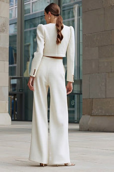 2 Piece Ivory Tweed Single Breasted Interview Outfits with Pockets