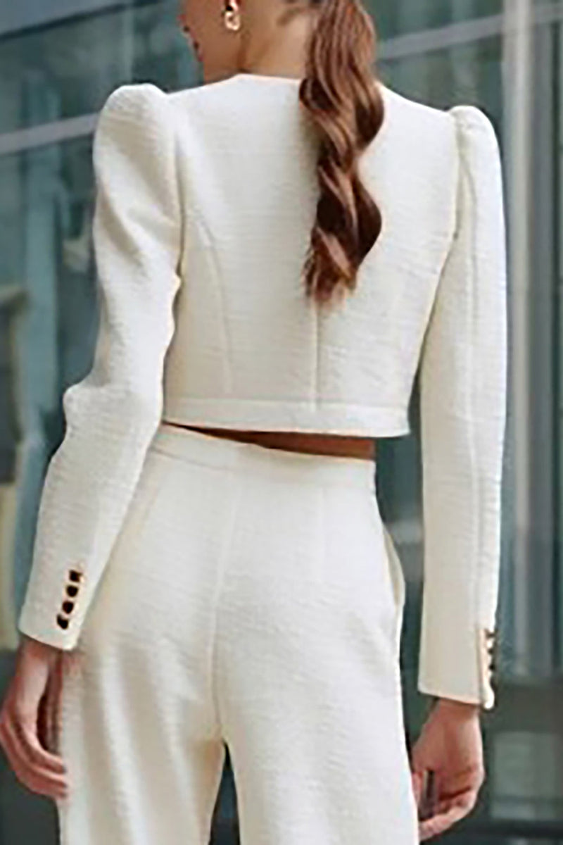 Load image into Gallery viewer, 2 Piece Ivory Tweed Single Breasted Interview Outfits with Pockets