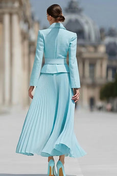 2 Piece Light Blue Chiffon A Line Notched Lapel Business Suits with Belt