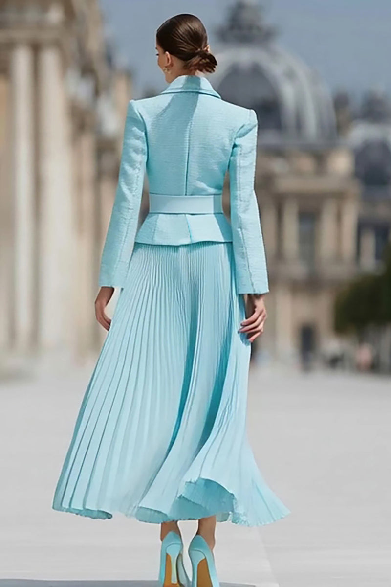 Load image into Gallery viewer, 2 Piece Light Blue Chiffon A Line Notched Lapel Business Suits with Belt