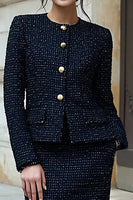Load image into Gallery viewer, 2 Piece Black Tweed Single Breasted Interview Outfits with Slit