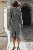 Load image into Gallery viewer, 2 Piece Grey Tweed Single Breasted Pencil Midi Interview Outfits