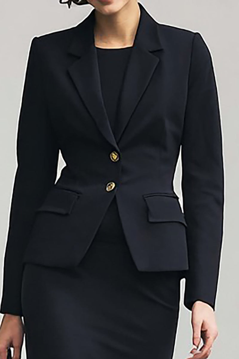 Load image into Gallery viewer, Black 2 Piece Pencil Notched Lapel Midi Business Suits