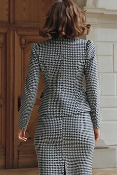 2 Piece Grey Tweed Single Breasted Pencil Midi Interview Outfits