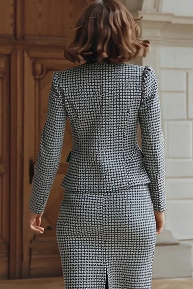Load image into Gallery viewer, 2 Piece Grey Tweed Single Breasted Pencil Midi Interview Outfits