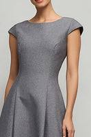 Load image into Gallery viewer, Simple Grey A Line Boat Neck Midi Work Dress with Sleeves