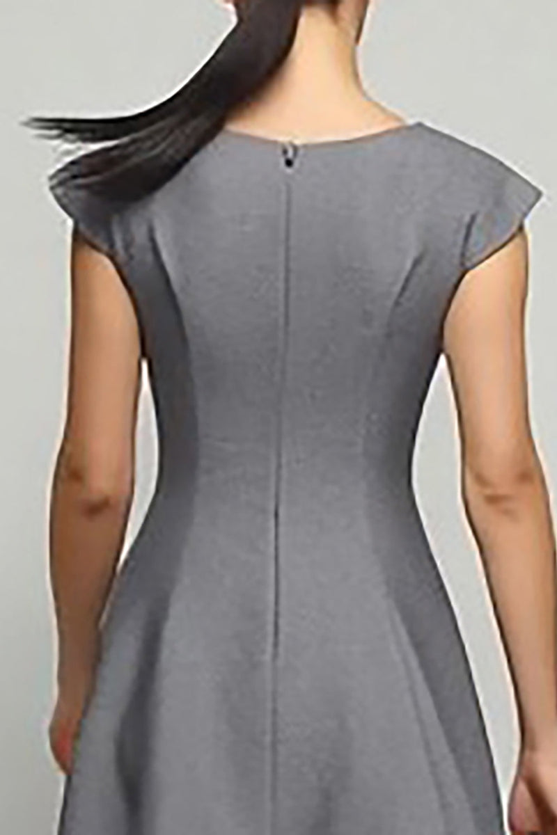 Load image into Gallery viewer, Simple Grey A Line Boat Neck Midi Work Dress with Sleeves