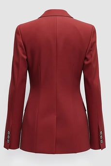 Dark Red Slim Fitted Peak Lapel Prom Blazer with Button